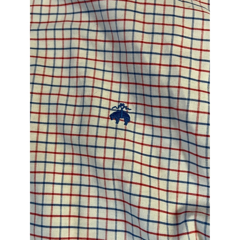 Brooks Brothers Regent Fit Non-Iron Stretch Shirt XL Red Blue Tattersall Check - Picture 2 of 6